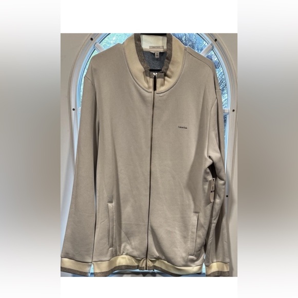 Men 2X Calvin Klein Snow White Sweatshirt Jacket Zip Up Preppy Dad Core Y2K NWT - Picture 1 of 10